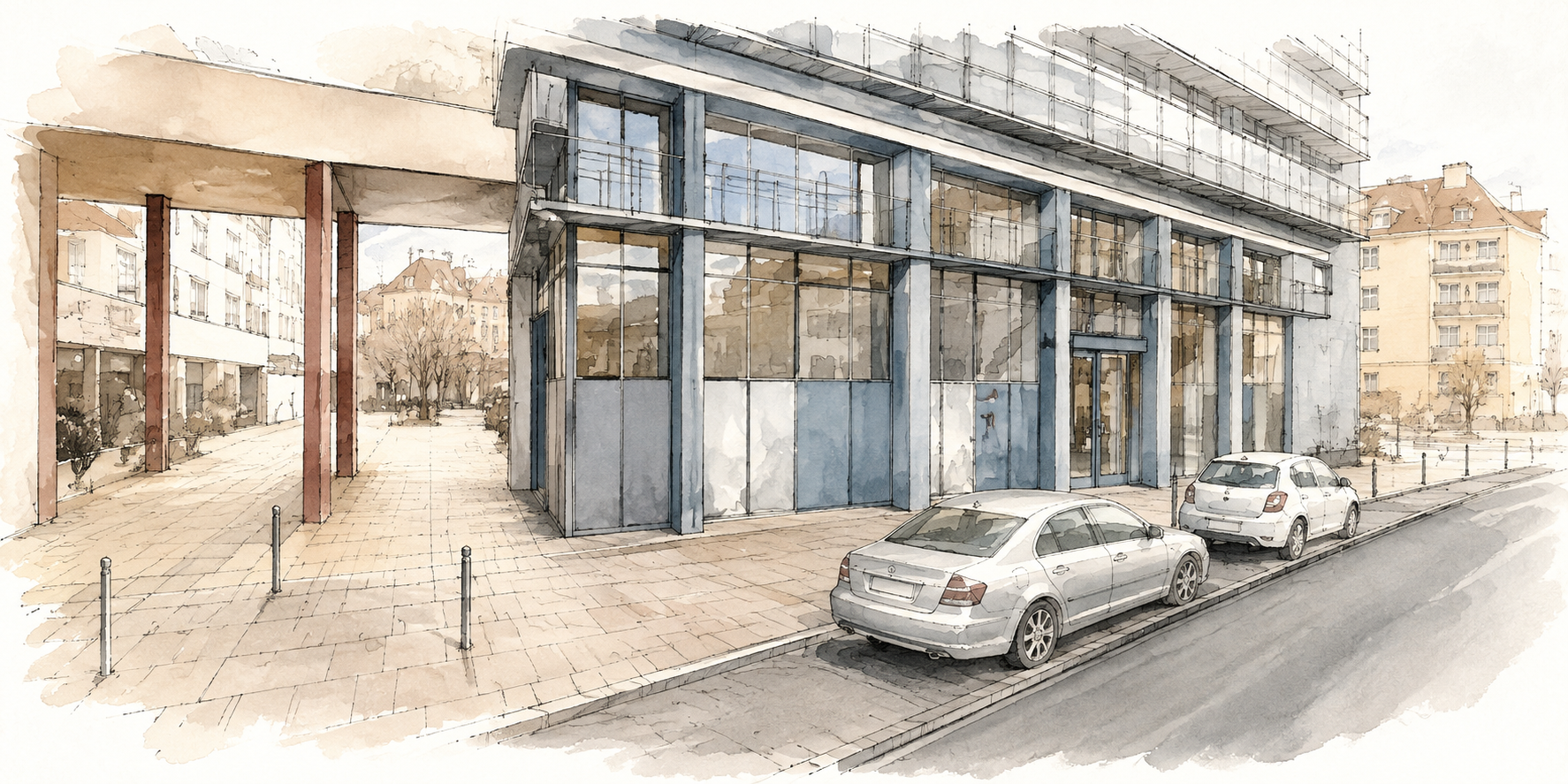 Aquarellillustration der glow up clinic in Hannover